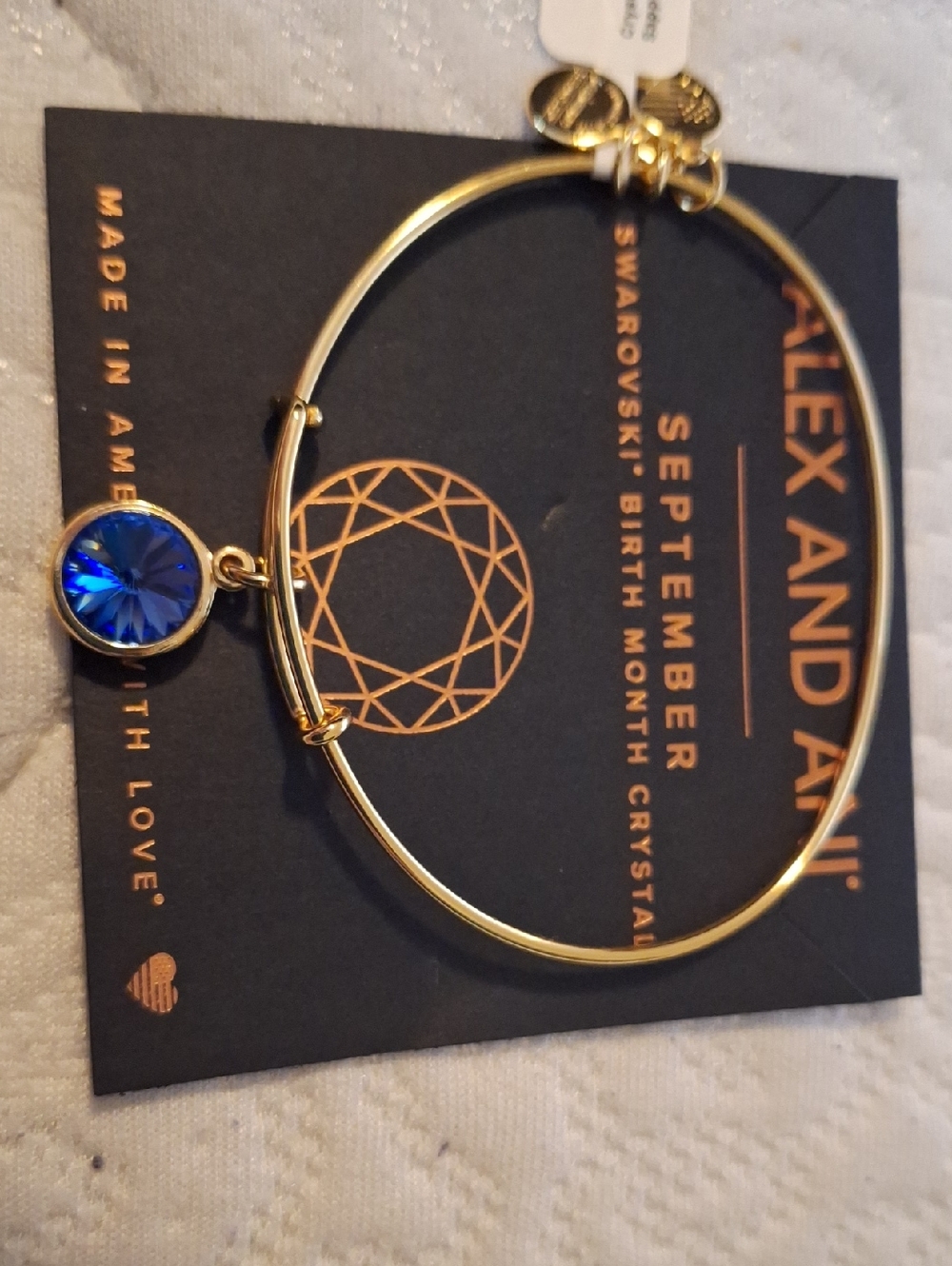 Alex and Ani Gold Bracelet with Royal Blue Crystal Charm